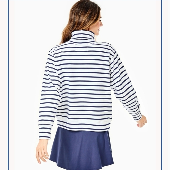 Addison Bay Luxe Terry Lyndon Pullover Sweatshirt Navy Stripe Small - Picture 4 of 10